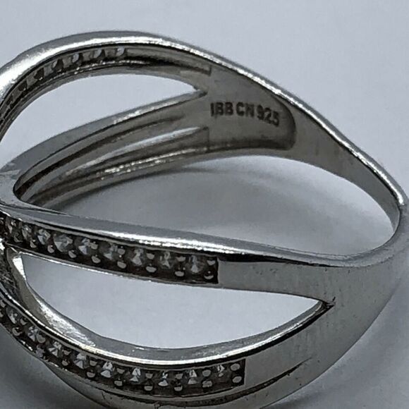 IBB CN 925 Sterling Silver Unique Gemstone Crisscross Design Ring - Size 9 - Picture 7 of 8